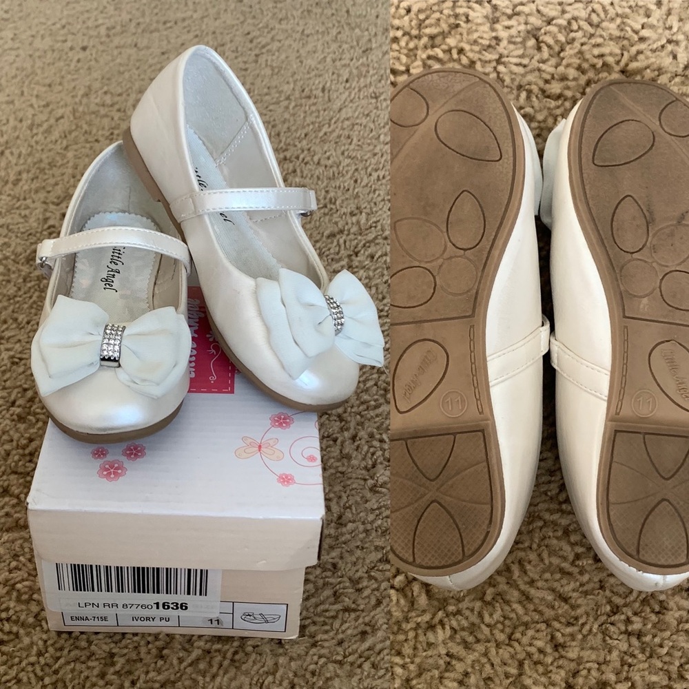 Little Angels Ivory Flats Dress Shoes with Bow